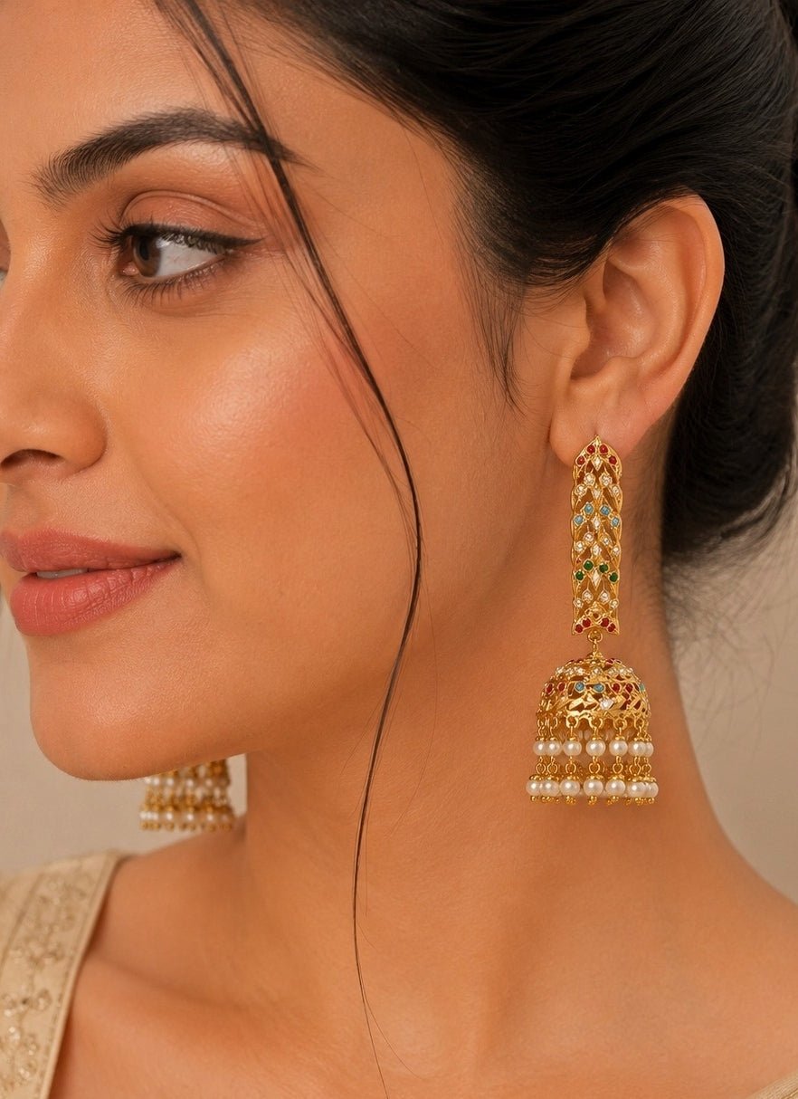 Vivinia By Vidhi Mehra Gold Plated Jhumka With Pearl FringeFabilicious Fashion