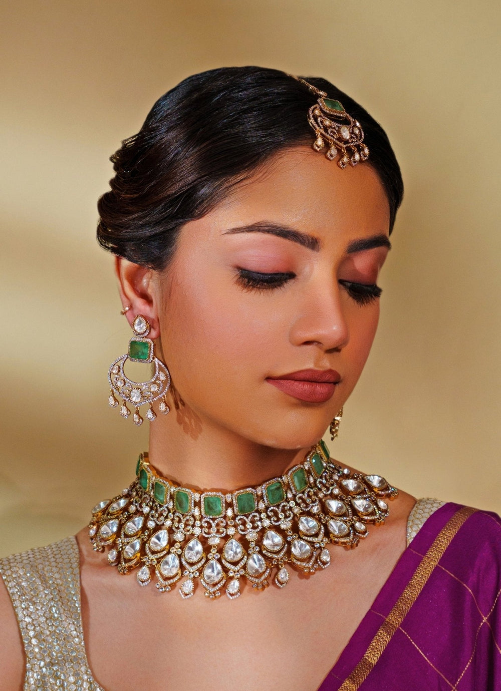 Gold Plated Kundan And Green Bridal Necklace Set Zevar by Geeta - Fabilicious Fashion