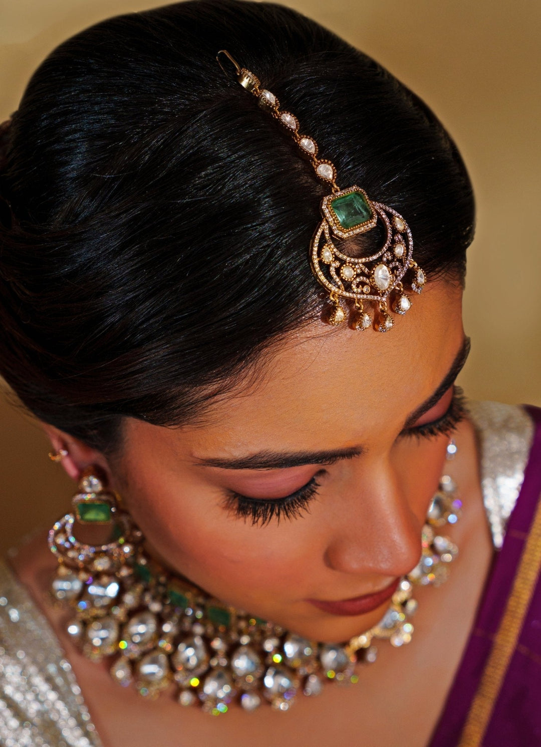 Gold Plated Kundan And Green Bridal Necklace Set Zevar by Geeta - Fabilicious Fashion