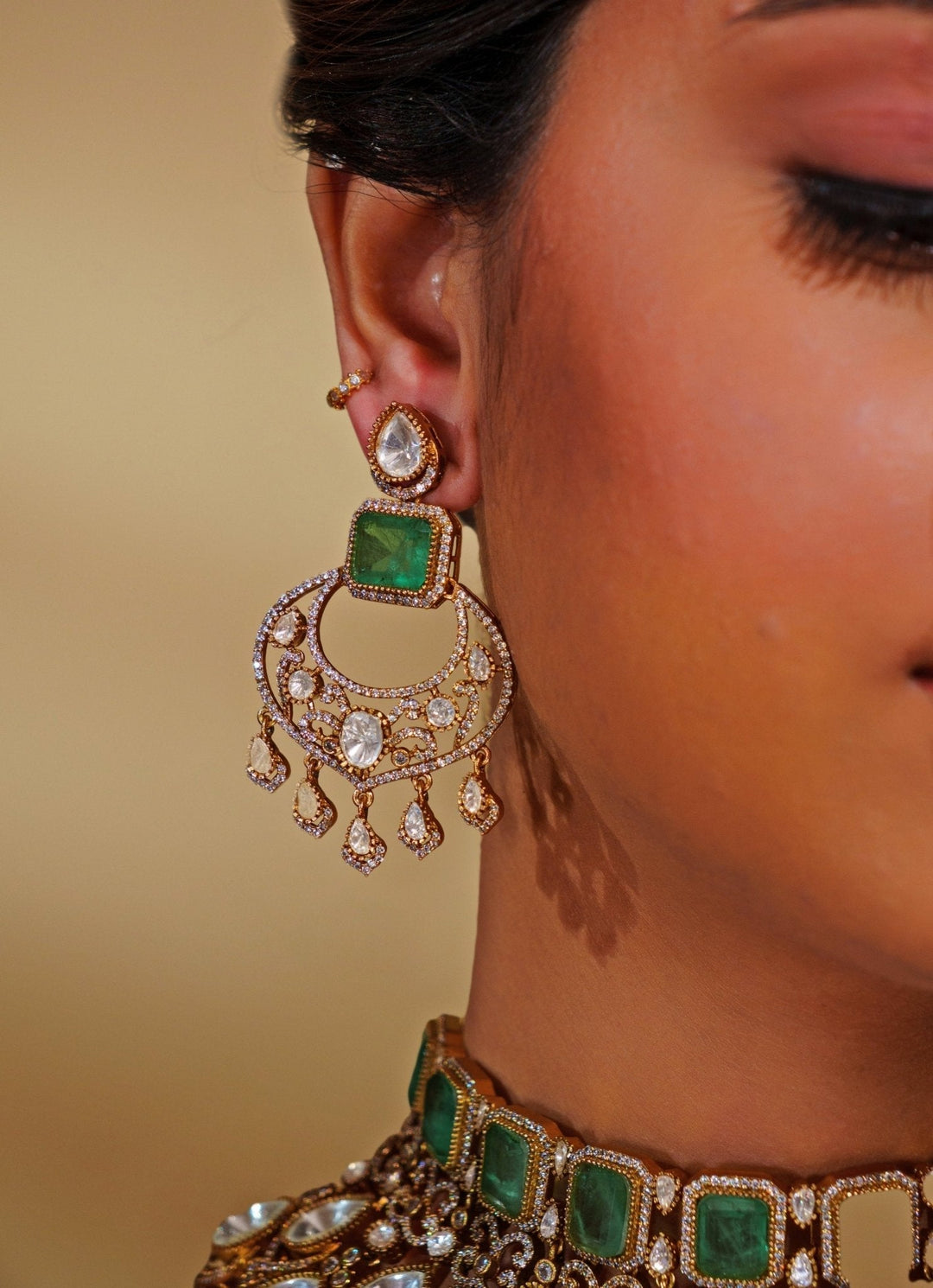 Gold Plated Kundan And Green Bridal Necklace Set Zevar by Geeta - Fabilicious Fashion