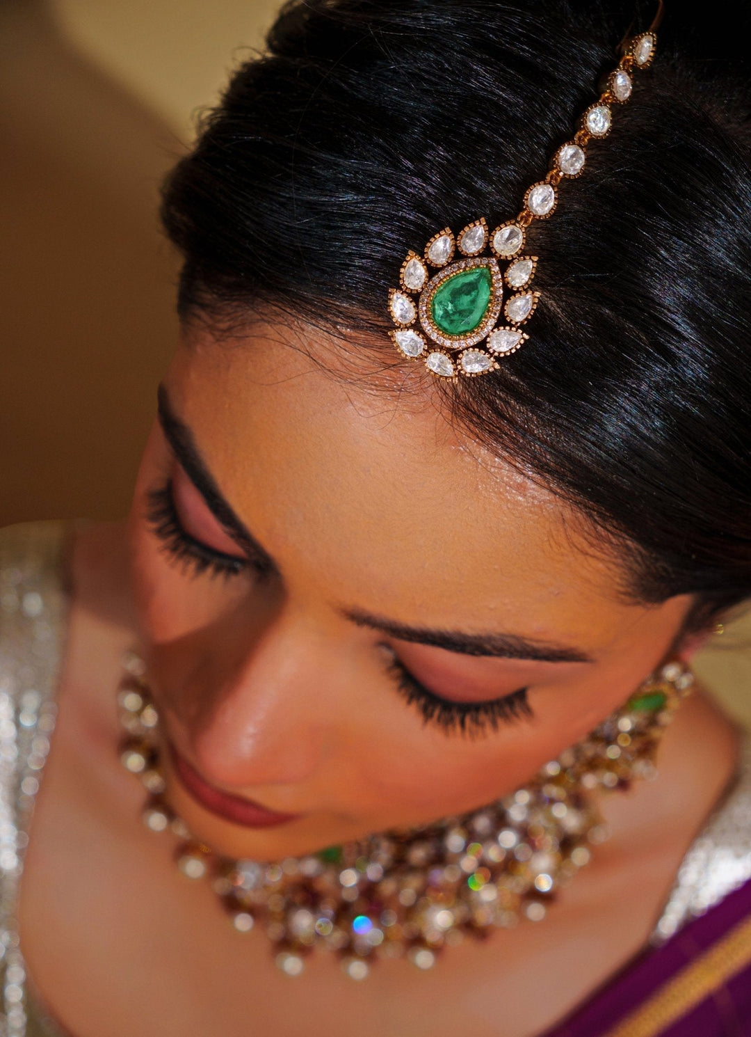 Gold Plated Kundan And Green Stone Bridal Necklace Set Zevar by Geeta - Fabilicious Fashion