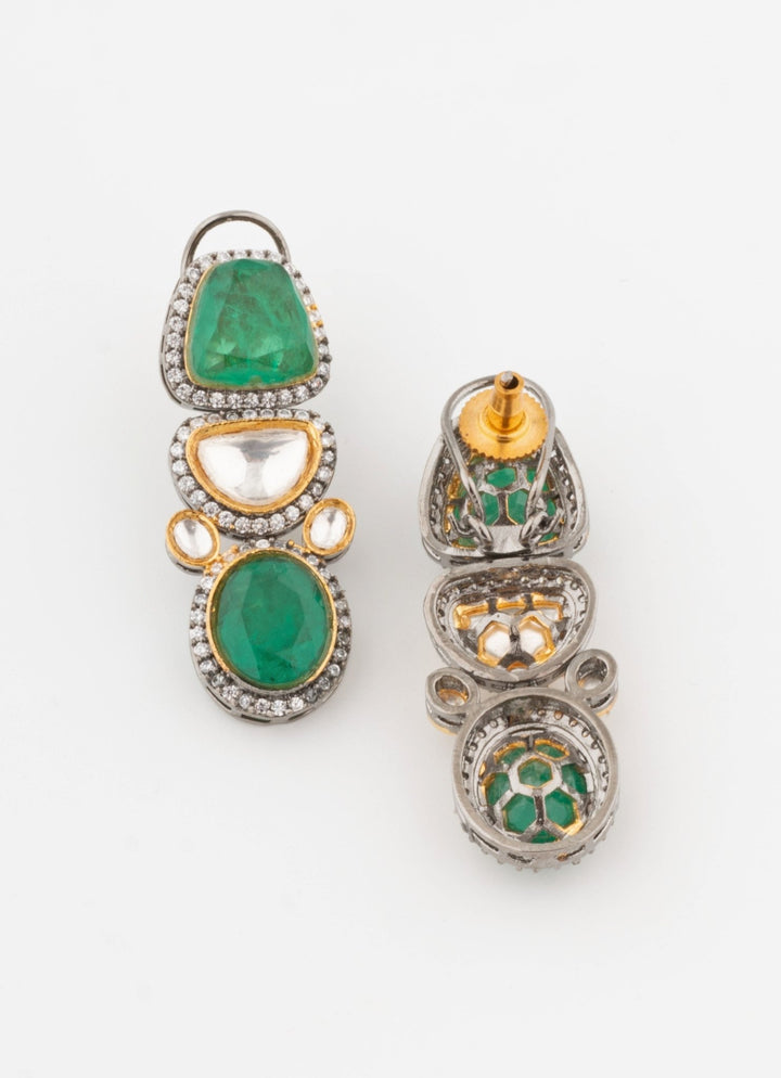 Gold Plated Kundan And Green Stone Layered Necklace Set Vivinia by Vidhi Mehra - Fabilicious Fashion