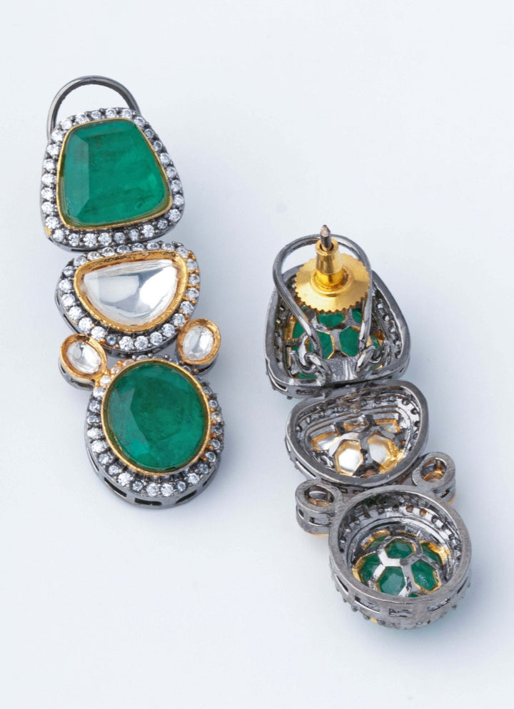 Gold Plated Kundan And Green Stone Layered Necklace Set Vivinia by Vidhi Mehra - Fabilicious Fashion