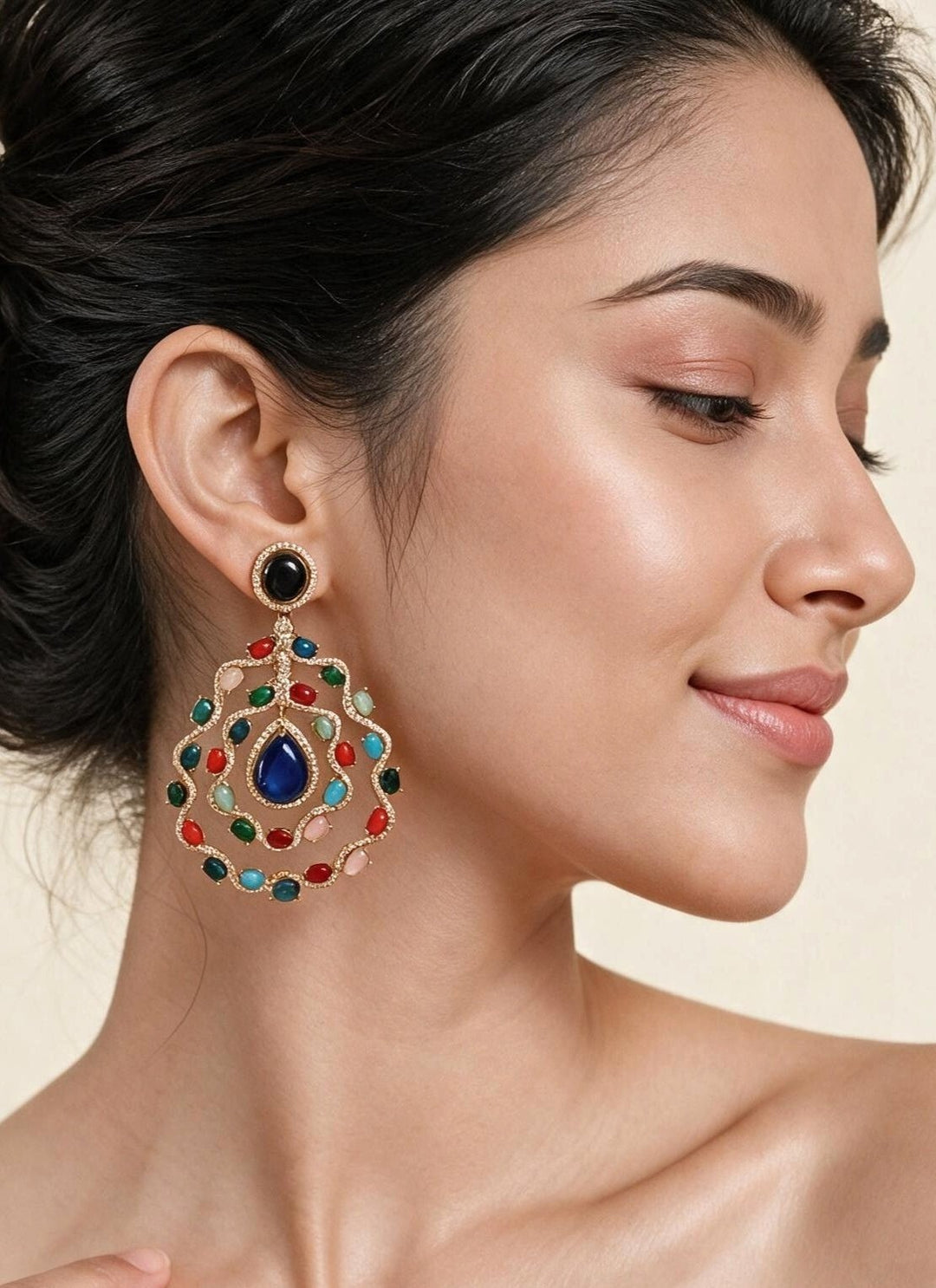 Vivinia By Vidhi Mehra Gold Plated Kundan And Multicolor Stone EarringsFabilicious Fashion