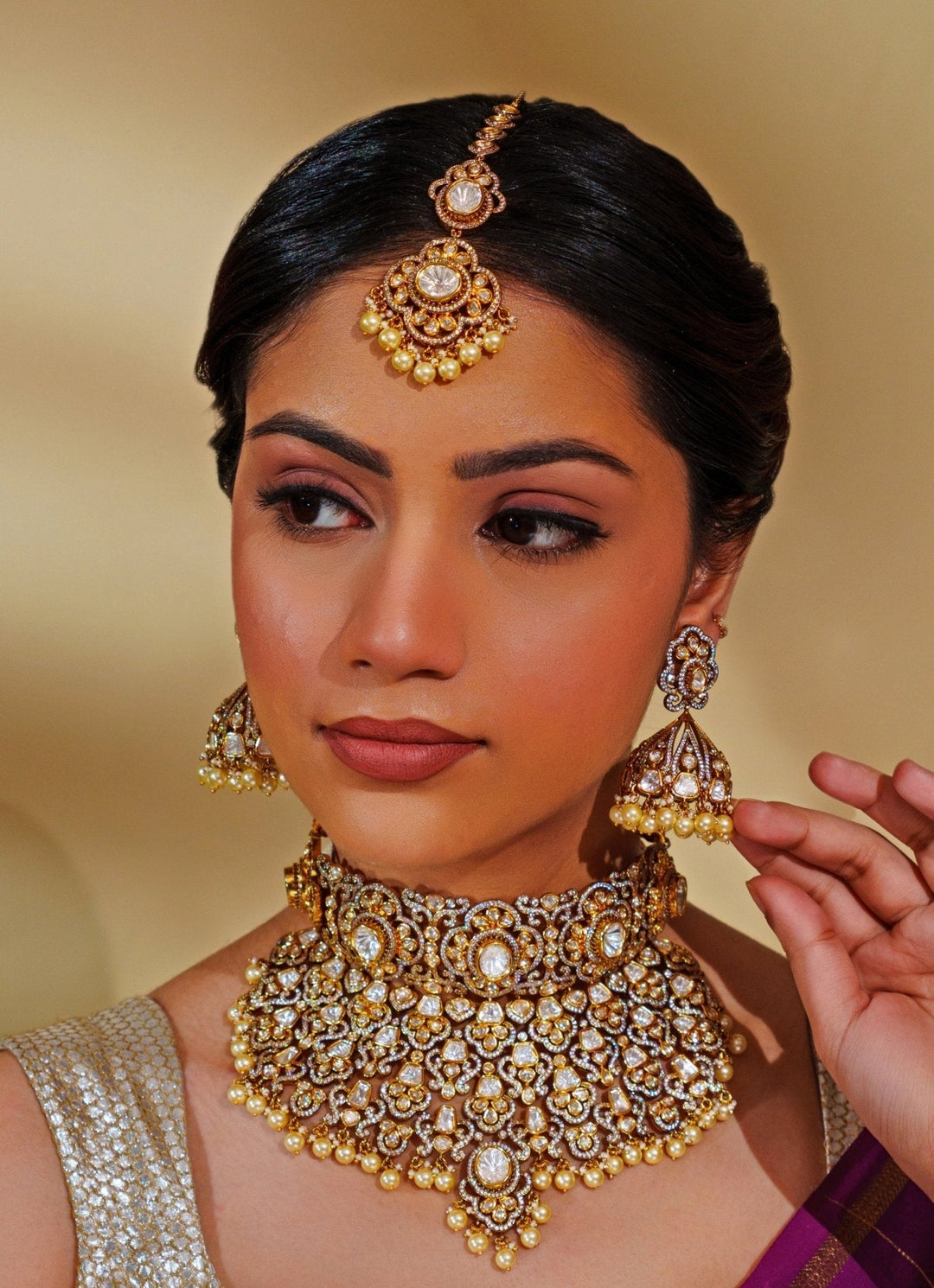 Gold Plated Kundan And Pearl Bridal Necklace Set Zevar by Geeta - Fabilicious Fashion
