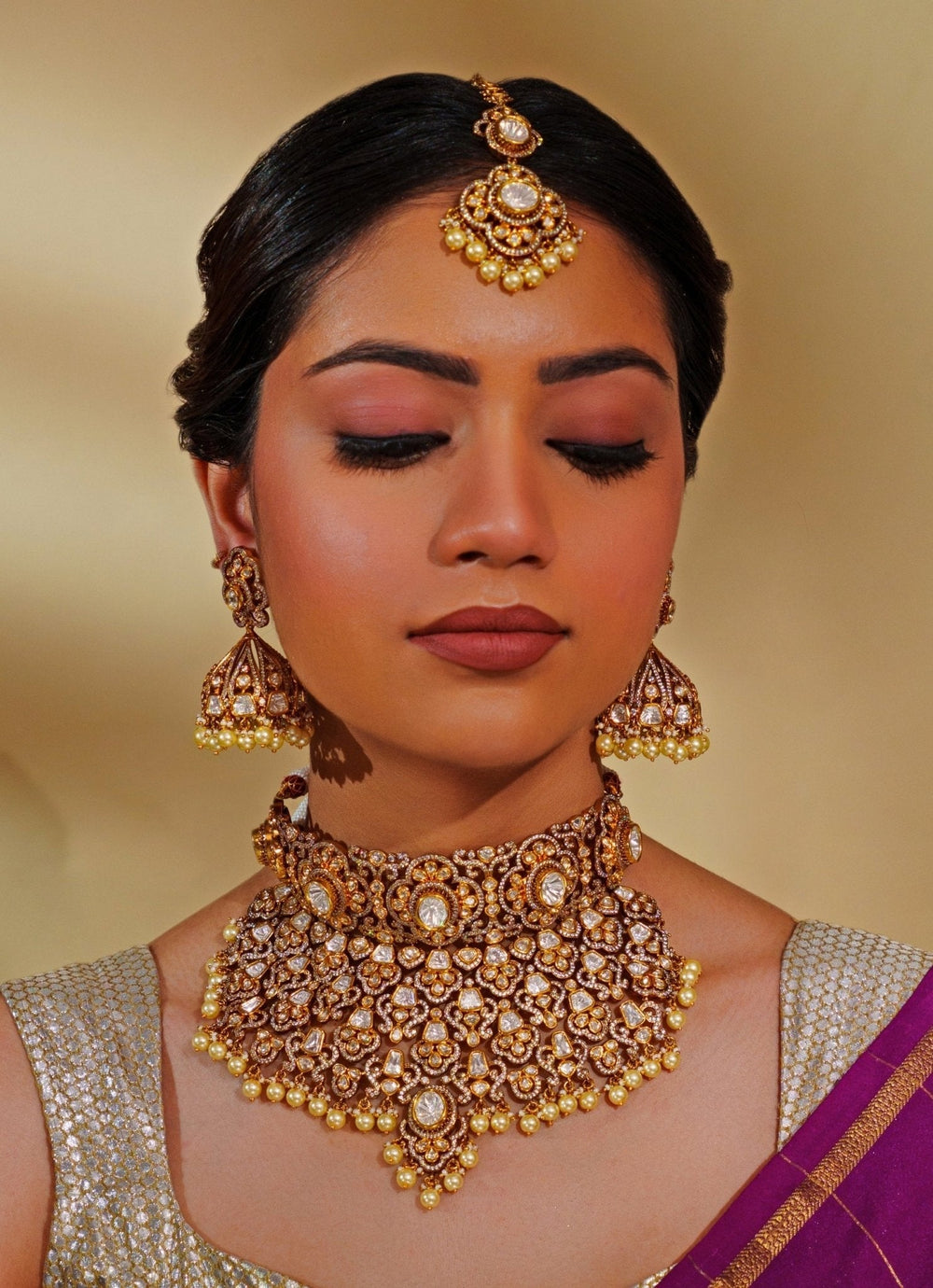 Gold Plated Kundan And Pearl Bridal Necklace Set Zevar by Geeta - Fabilicious Fashion