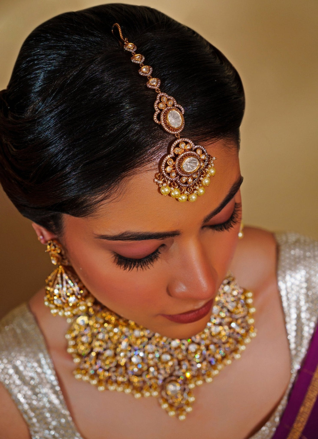 Gold Plated Kundan And Pearl Bridal Necklace Set Zevar by Geeta - Fabilicious Fashion