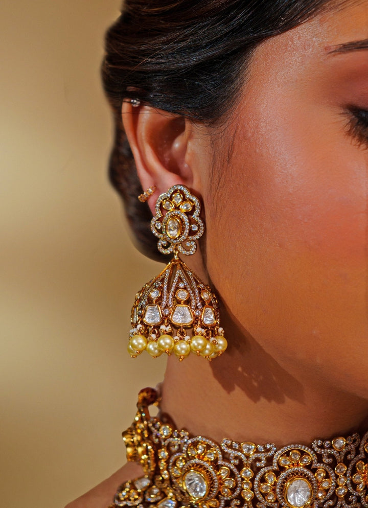 Gold Plated Kundan And Pearl Bridal Necklace Set Zevar by Geeta - Fabilicious Fashion