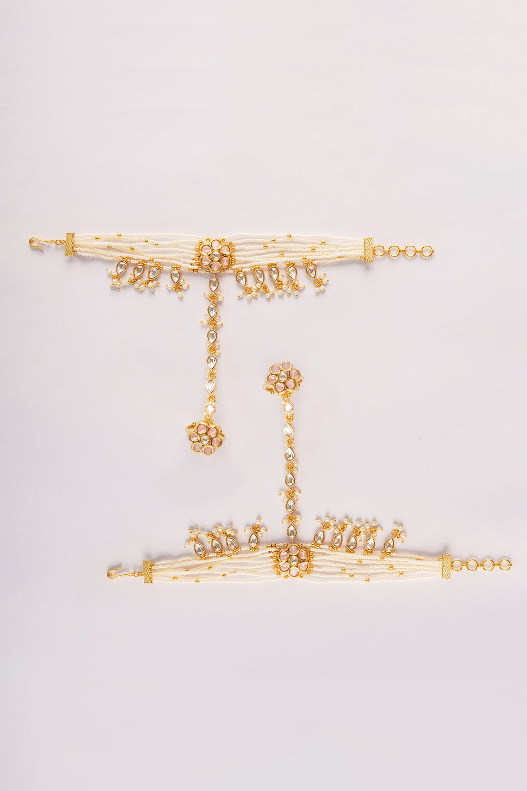 Gold Plated Kundan And Pearl Hathphools Zevar by Geeta - Fabilicious Fashion