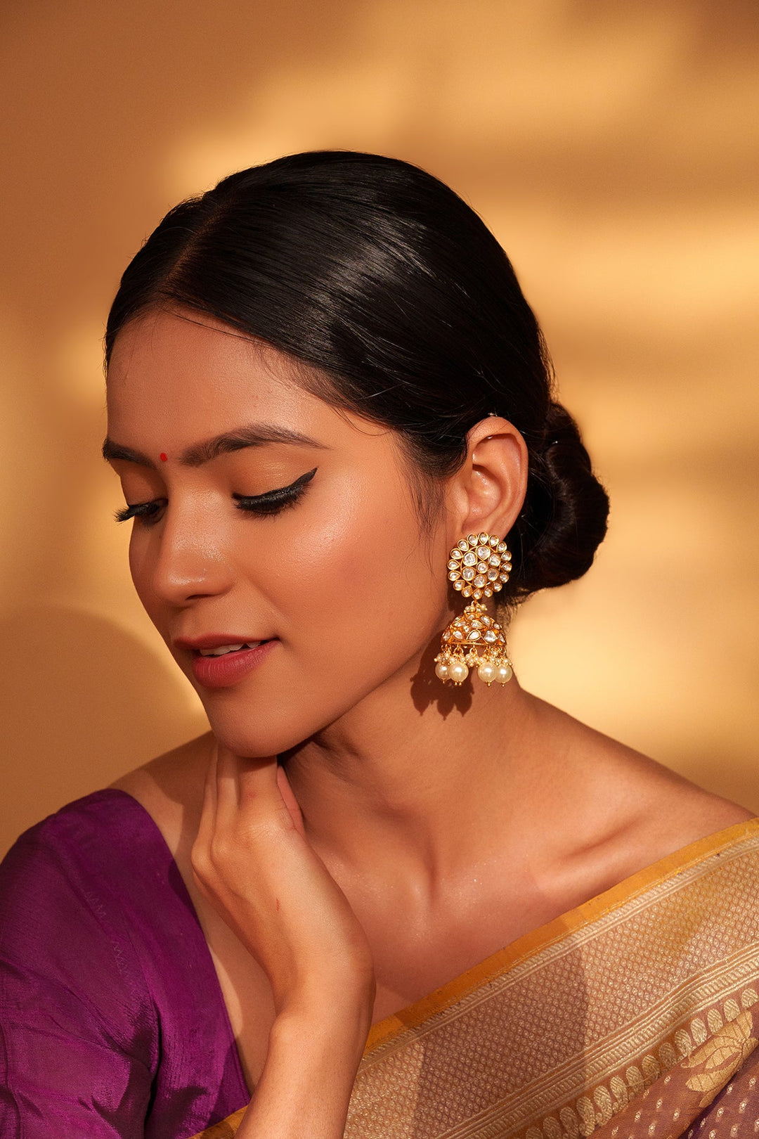 Gold Plated Kundan And Pearl Jhumki Earrings Zevar by Geeta - Fabilicious Fashion