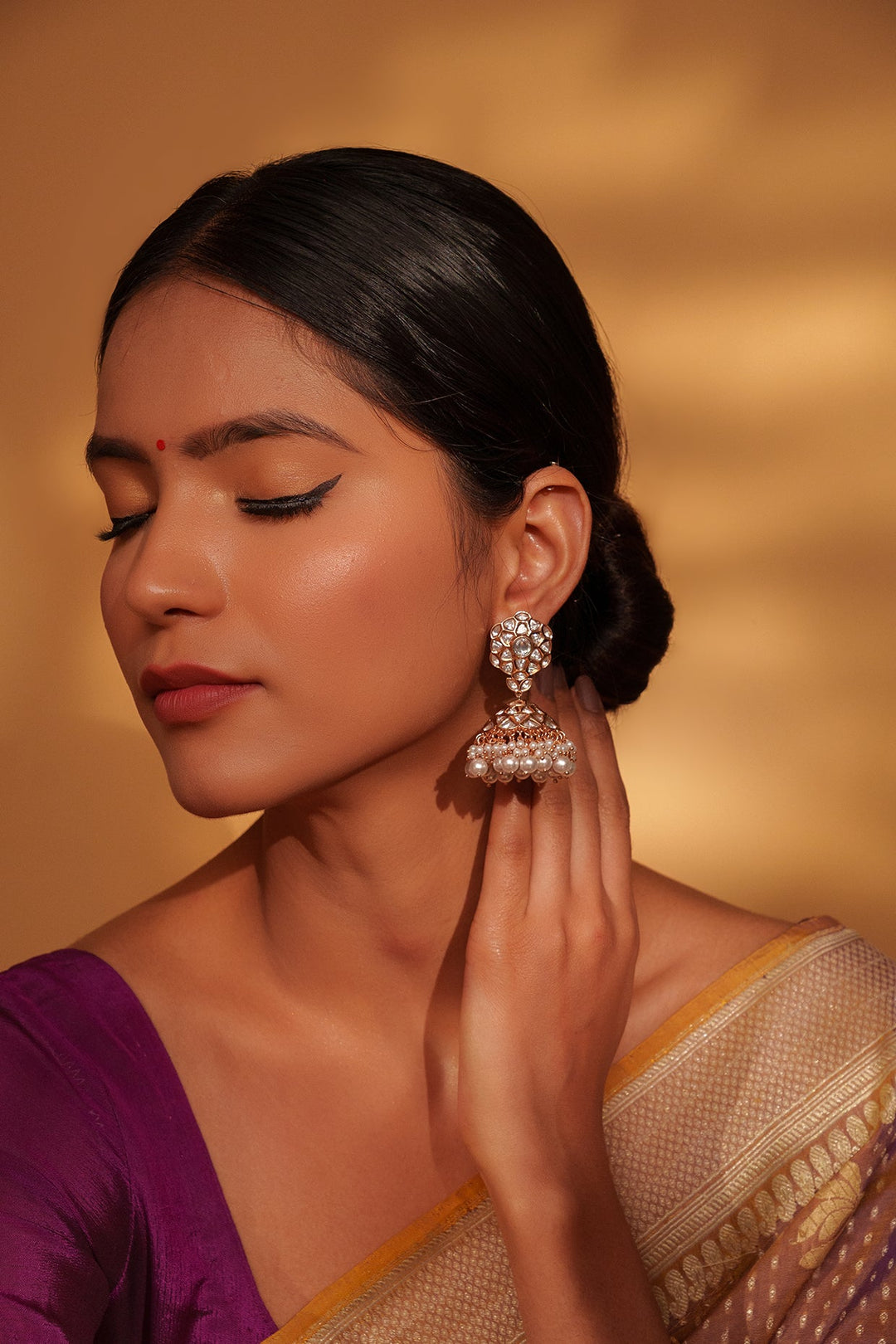 Gold Plated Kundan And Pearl Jhumki Earrings Zevar by Geeta - Fabilicious Fashion