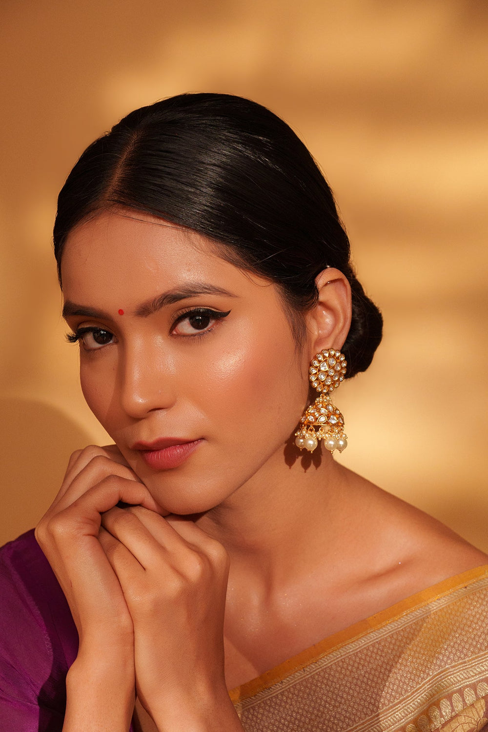 Gold Plated Kundan And Pearl Jhumki Earrings Zevar by Geeta - Fabilicious Fashion