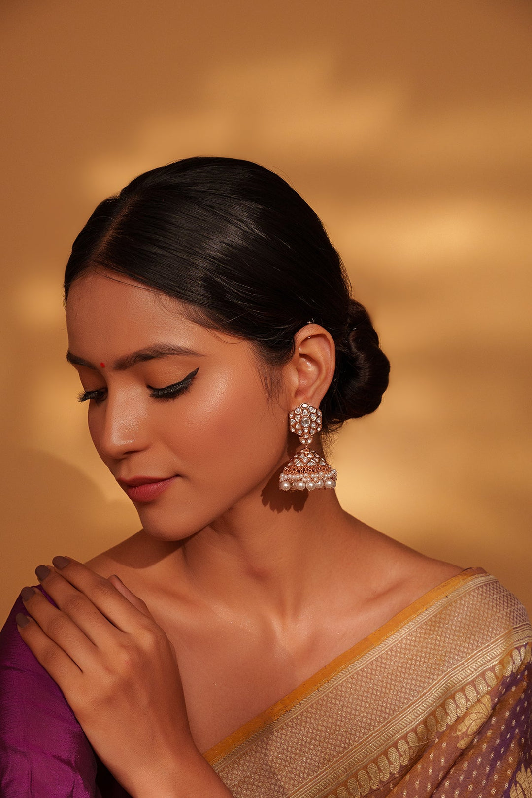 Gold Plated Kundan And Pearl Jhumki Earrings Zevar by Geeta - Fabilicious Fashion