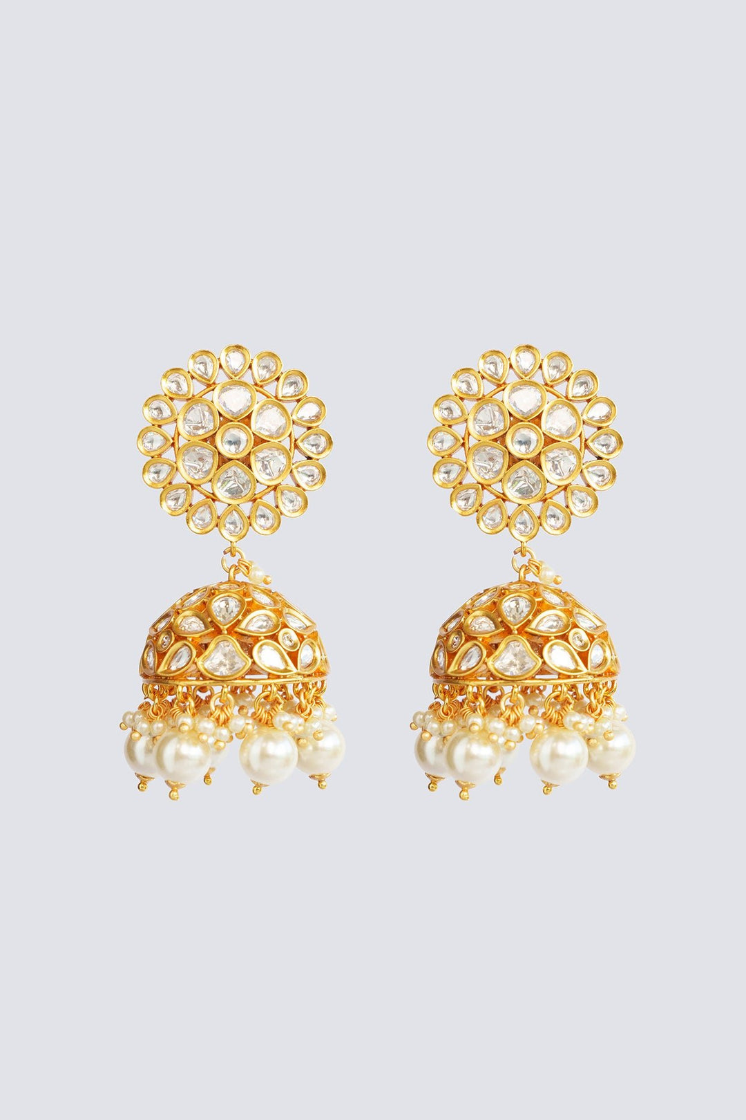 Gold Plated Kundan And Pearl Jhumki Earrings Zevar by Geeta - Fabilicious Fashion