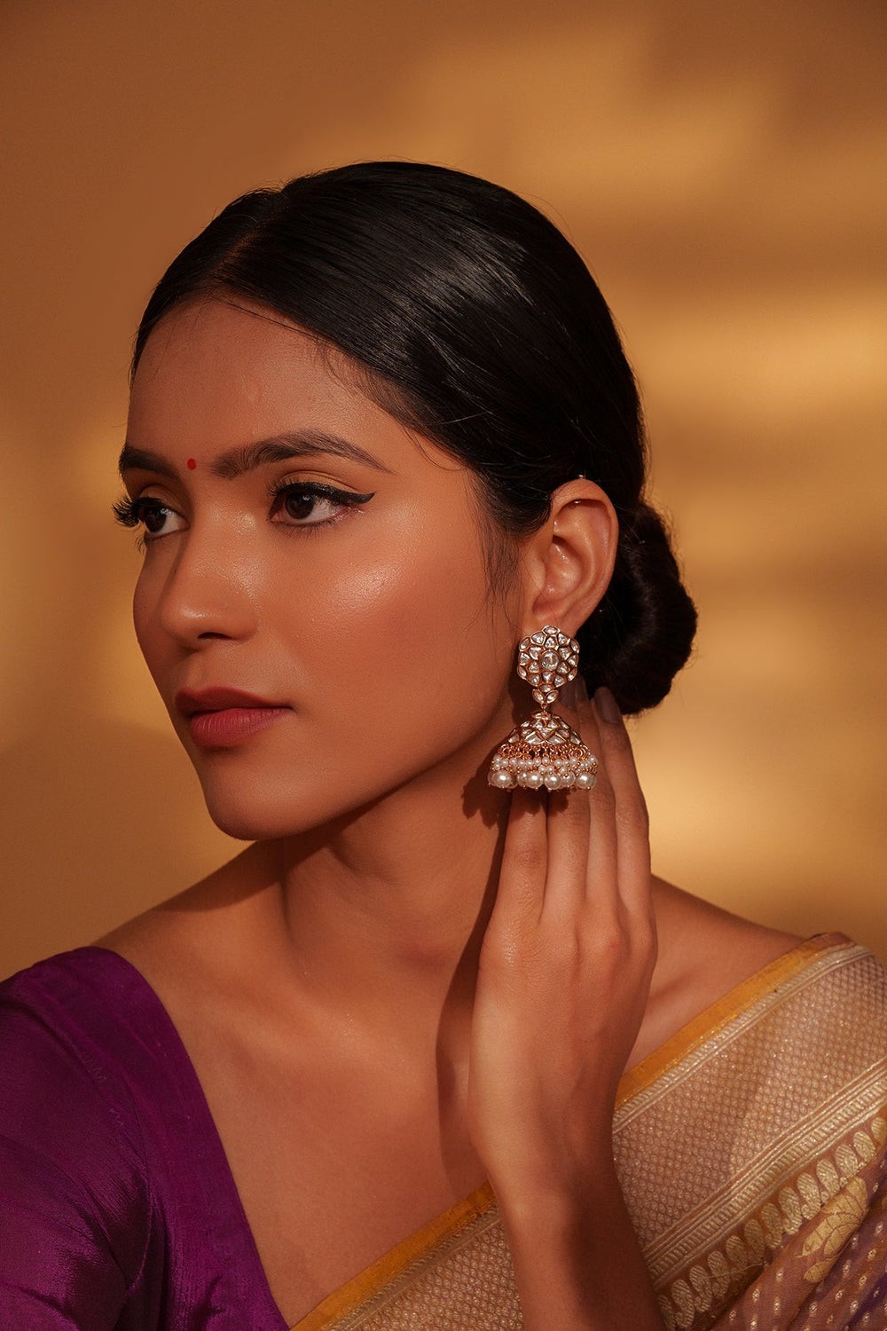 Gold Plated Kundan And Pearl Jhumki Earrings Zevar by Geeta - Fabilicious Fashion