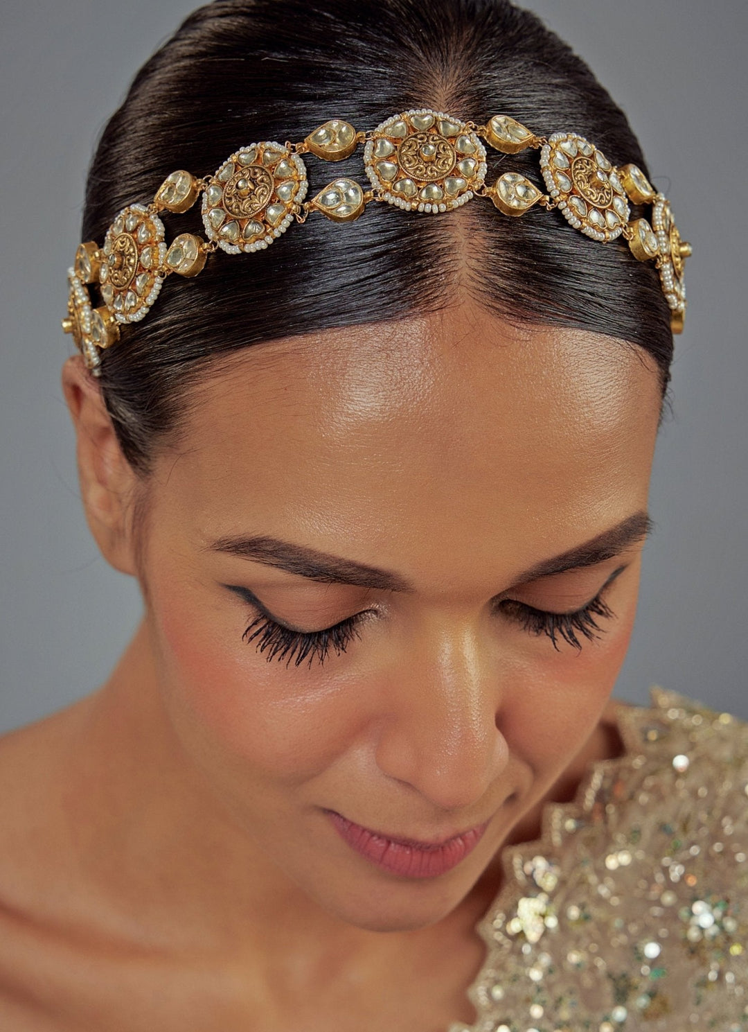Gold Plated Kundan And Pearls Bridal Matha Patti Vivinia by Vidhi Mehra - Fabilicious Fashion