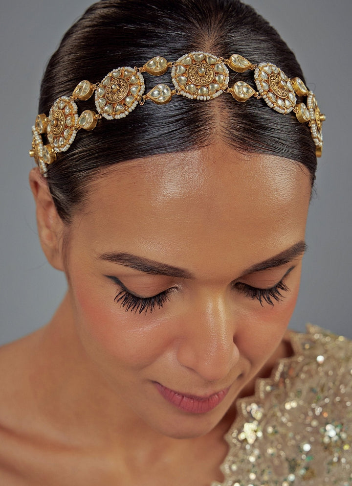 Gold Plated Kundan And Pearls Bridal Matha Patti Vivinia by Vidhi Mehra - Fabilicious Fashion