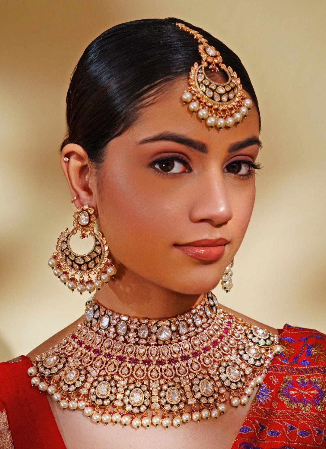Gold Plated Kundan And Pink Stone Bridal Necklace Set Zevar by Geeta - Fabilicious Fashion