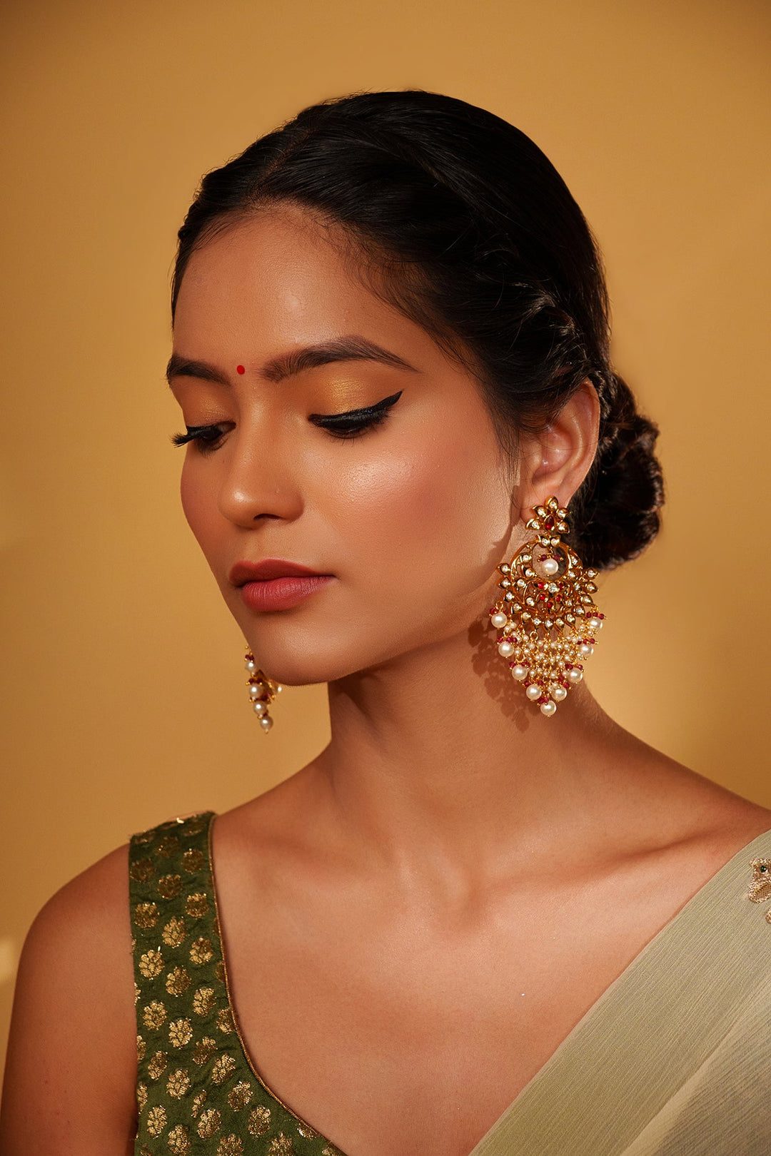 Gold Plated Kundan And Pink Stone Dangler Earrings Zevar by Geeta - Fabilicious Fashion