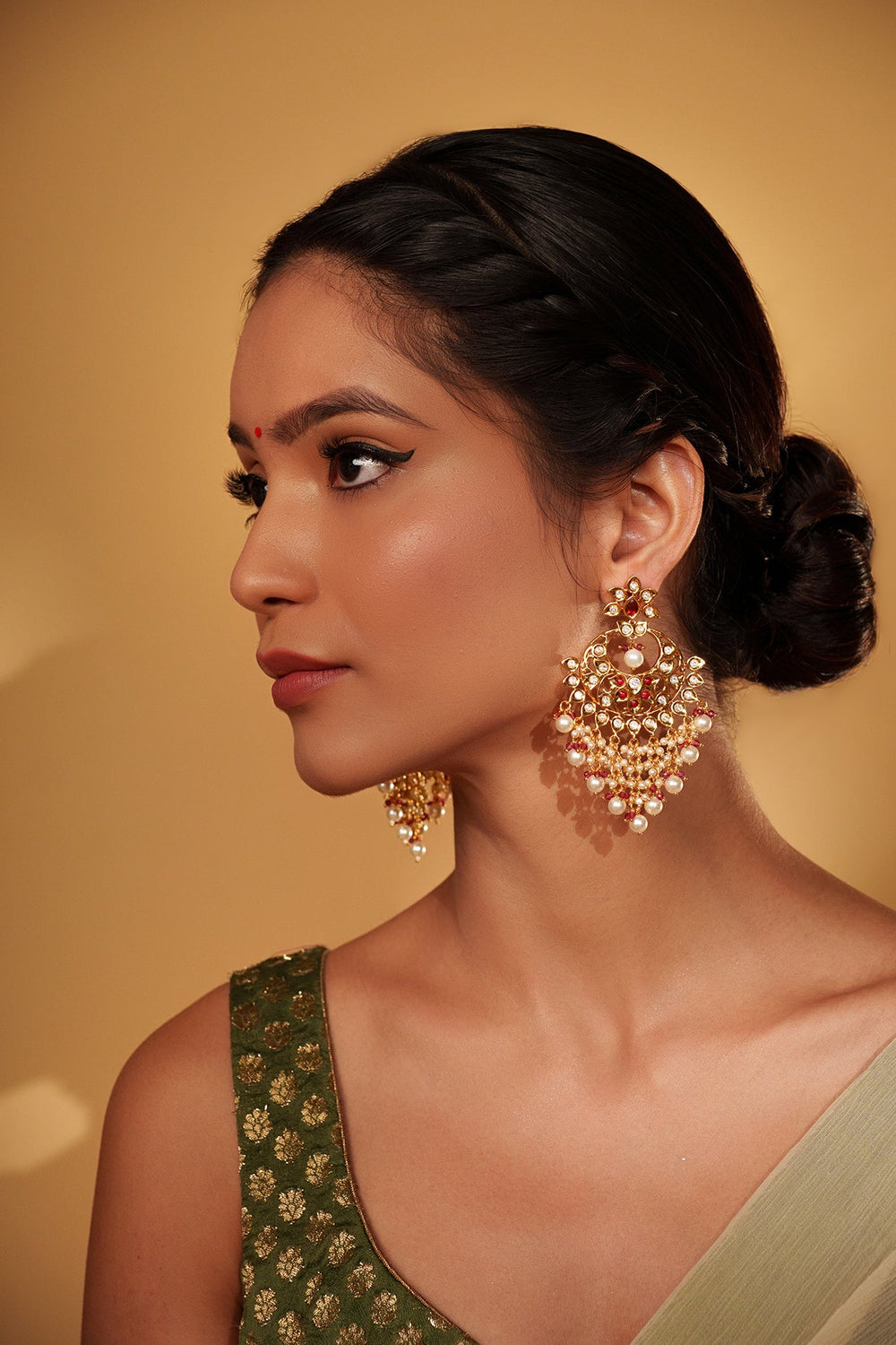 Gold Plated Kundan And Pink Stone Dangler Earrings Zevar by Geeta - Fabilicious Fashion
