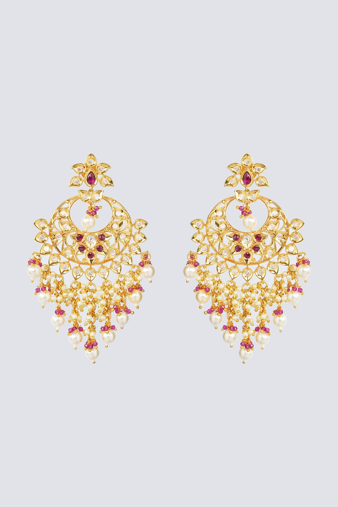 Gold Plated Kundan And Pink Stone Dangler Earrings Zevar by Geeta - Fabilicious Fashion