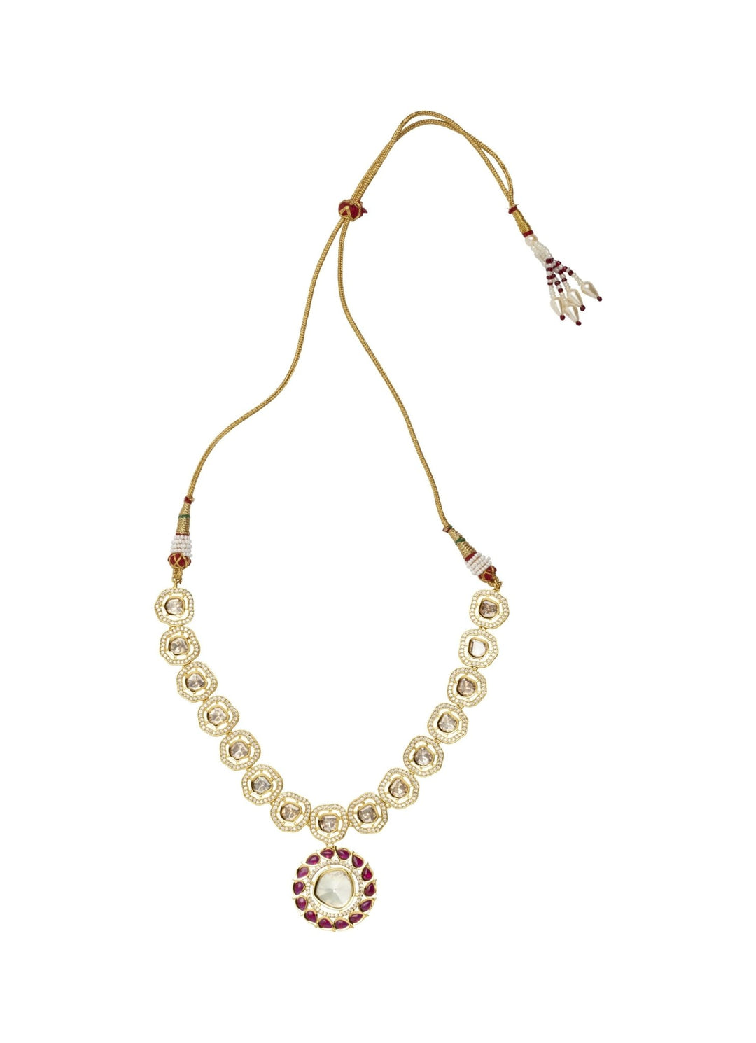 Gold Plated Kundan And Pink Stone Necklace Set Vivinia by Vidhi Mehra - Fabilicious Fashion