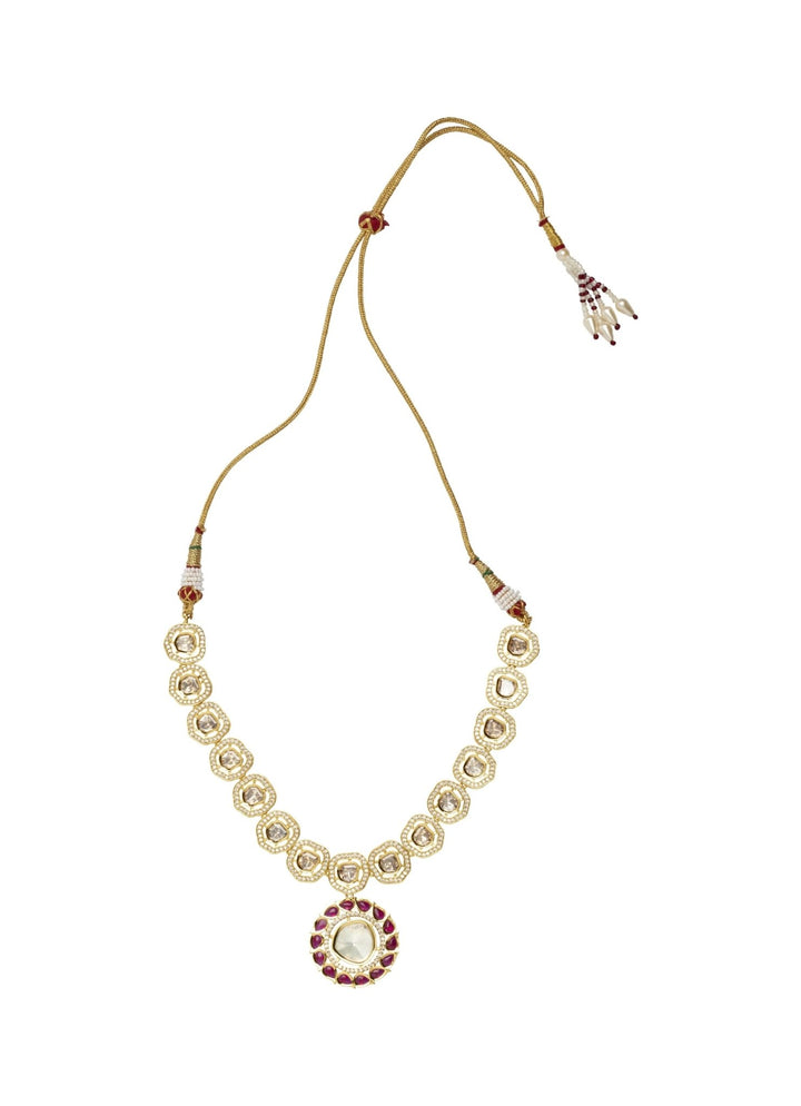 Gold Plated Kundan And Pink Stone Necklace Set Vivinia by Vidhi Mehra - Fabilicious Fashion