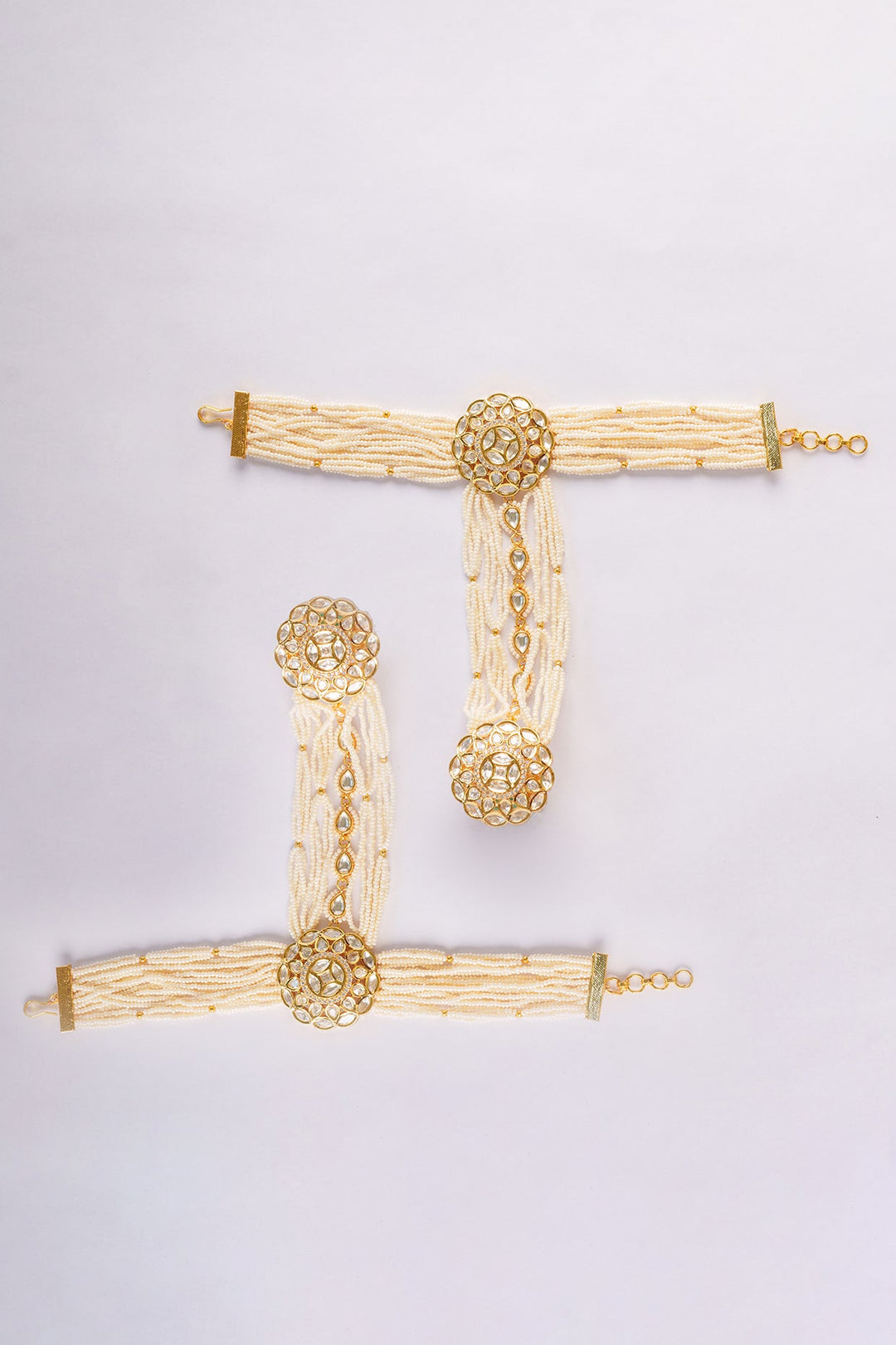 Gold Plated Kundan And Polki Hathphools Zevar by Geeta - Fabilicious Fashion