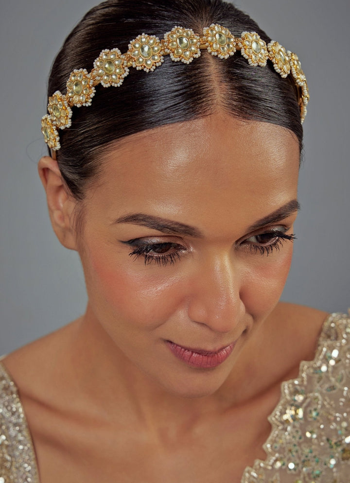 Gold Plated Kundan And Polki Matha Patti Vivinia by Vidhi Mehra - Fabilicious Fashion