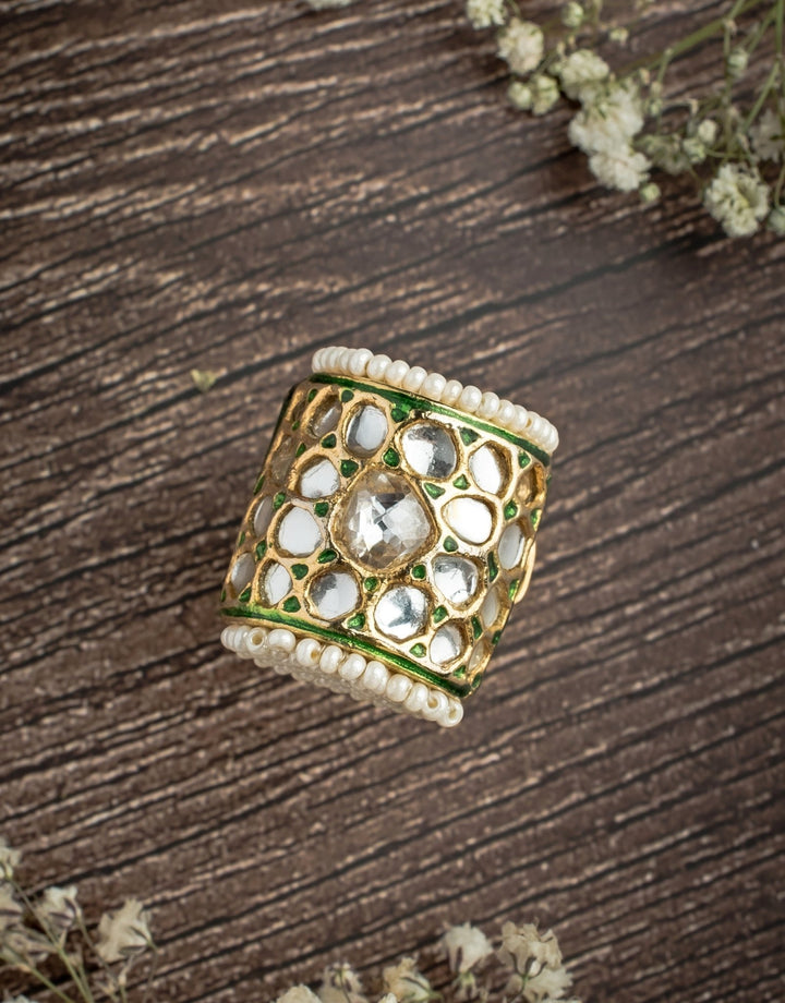 Gold Plated Kundan And Polki Ring Vivinia by Vidhi Mehra - Fabilicious Fashion