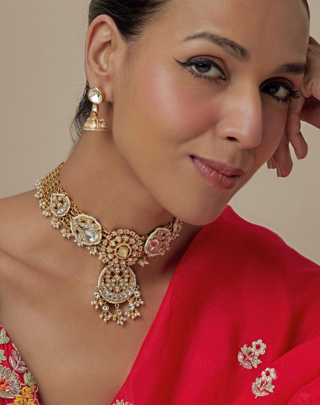 Gold Plated Kundan And Polki Short Necklace Set Vivinia by Vidhi Mehra - Fabilicious Fashion