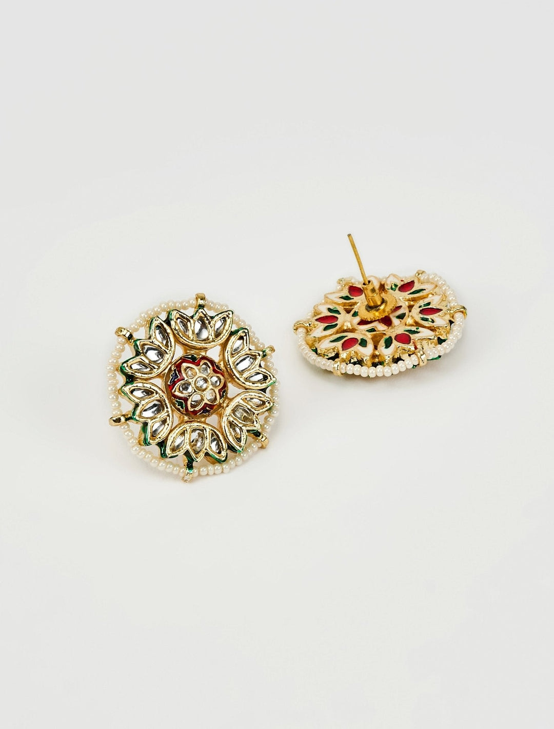 Gold Plated Kundan And Polki Stud Earrings Vivinia by Vidhi Mehra - Fabilicious Fashion