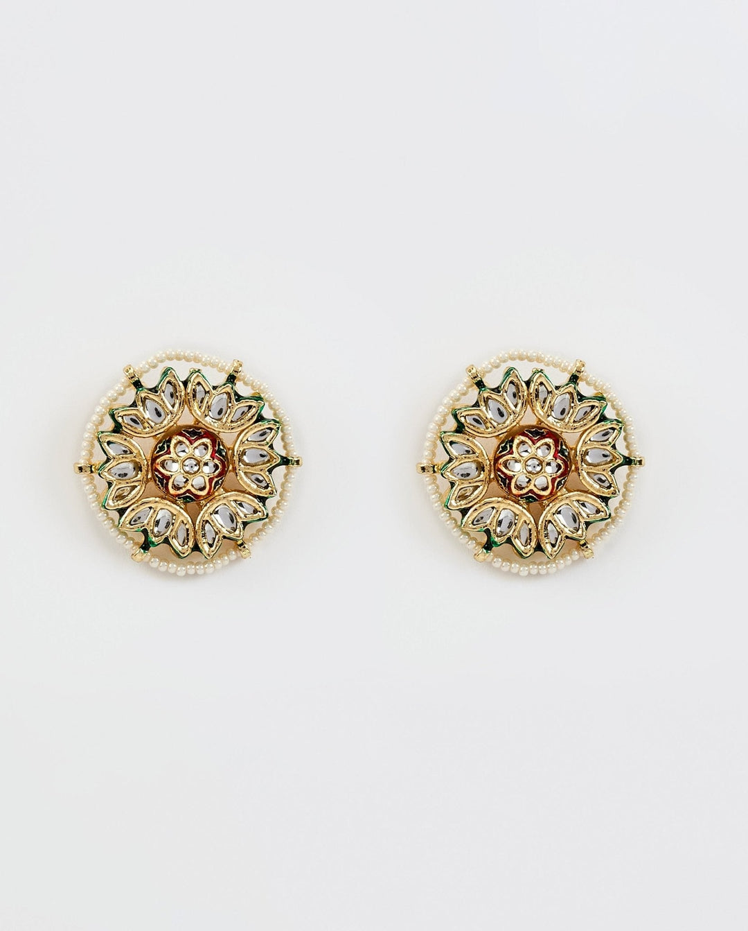 Gold Plated Kundan And Polki Stud Earrings Vivinia by Vidhi Mehra - Fabilicious Fashion
