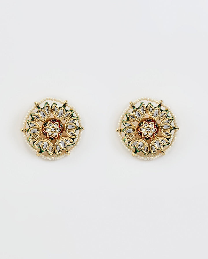 Gold Plated Kundan And Polki Stud Earrings Vivinia by Vidhi Mehra - Fabilicious Fashion