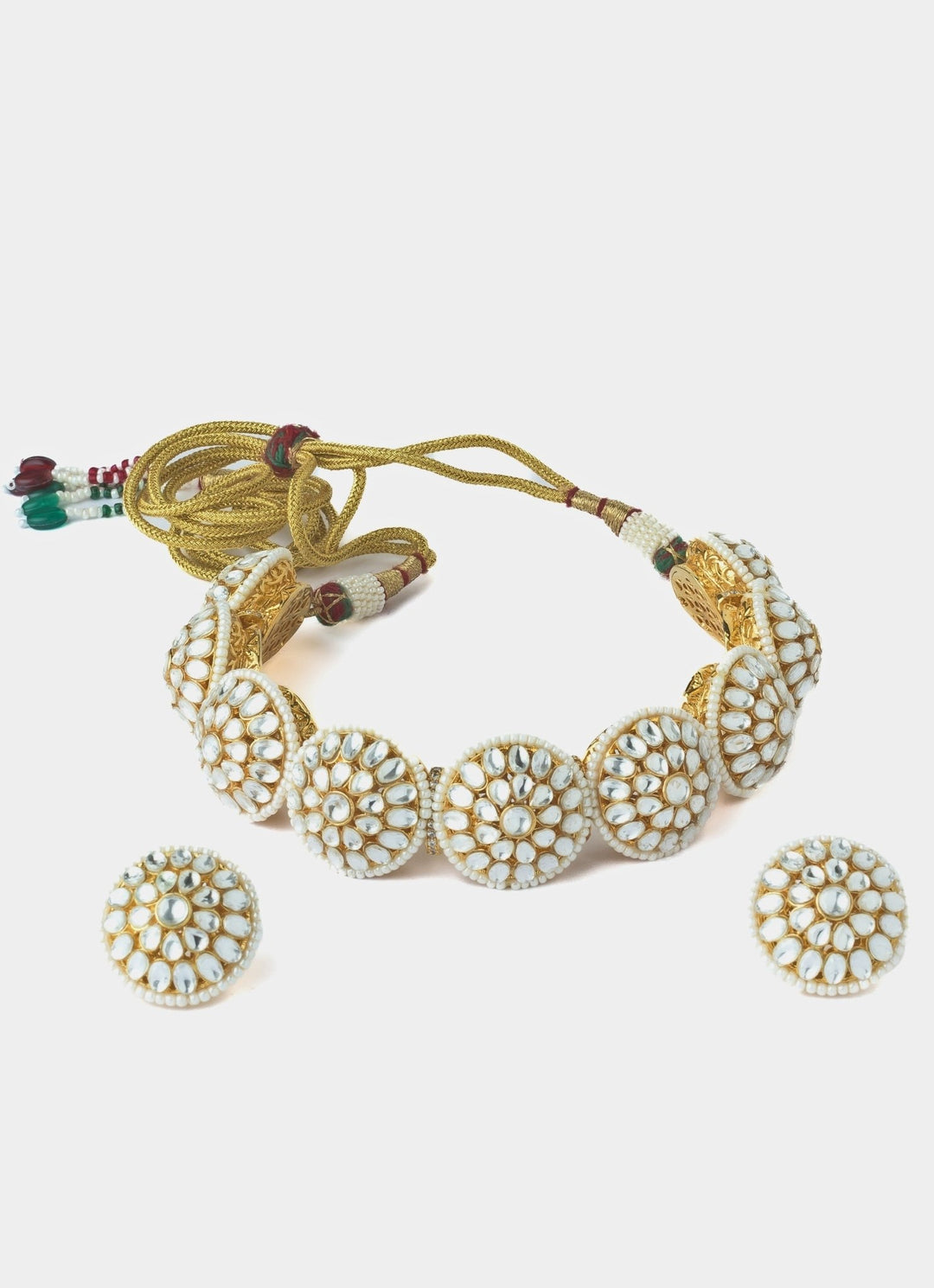 Gold Plated Kundan And White Stone Choker Necklace Set Vivinia by Vidhi Mehra - Fabilicious Fashion