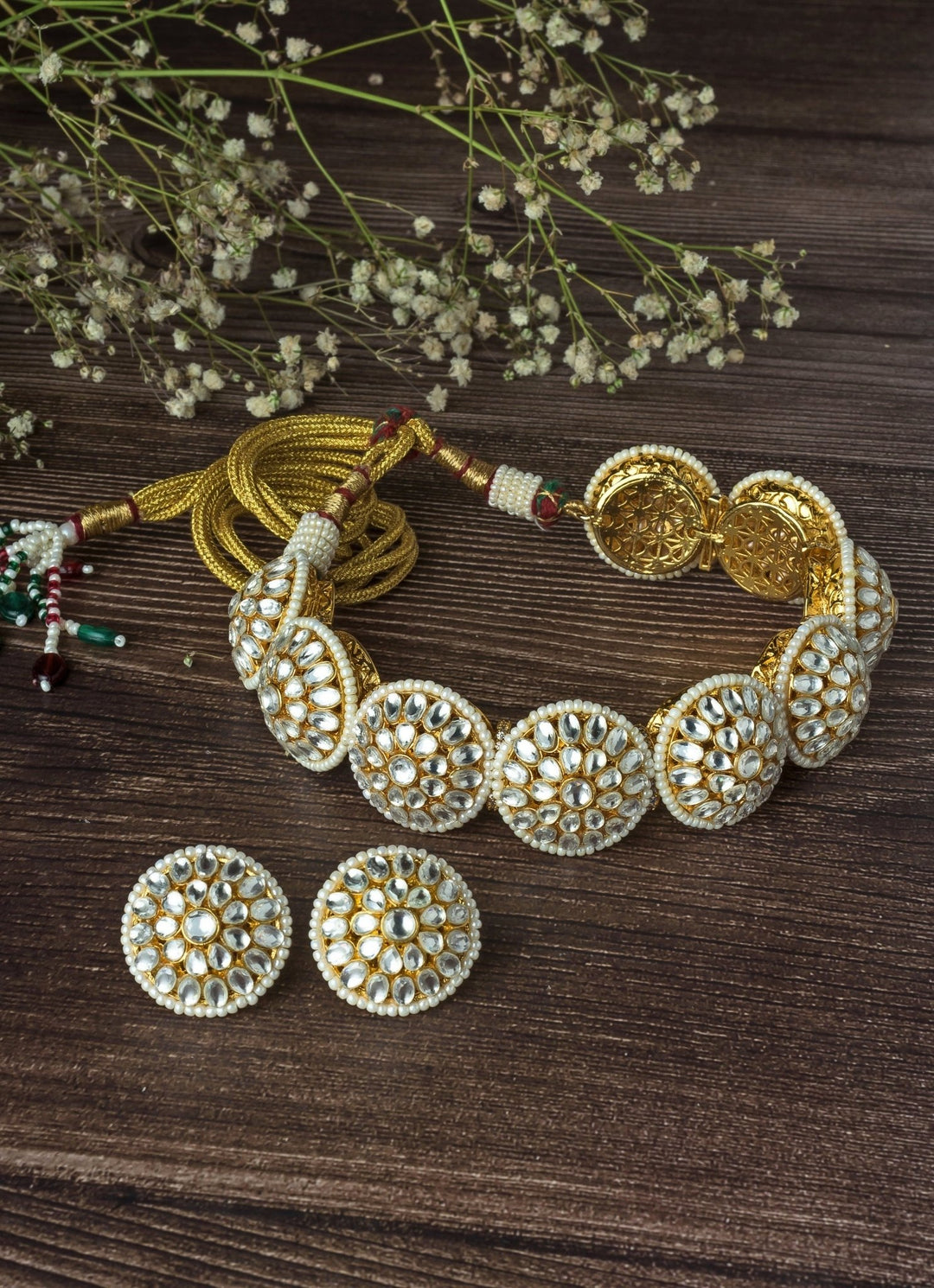 Gold Plated Kundan And White Stone Choker Necklace Set Vivinia by Vidhi Mehra - Fabilicious Fashion