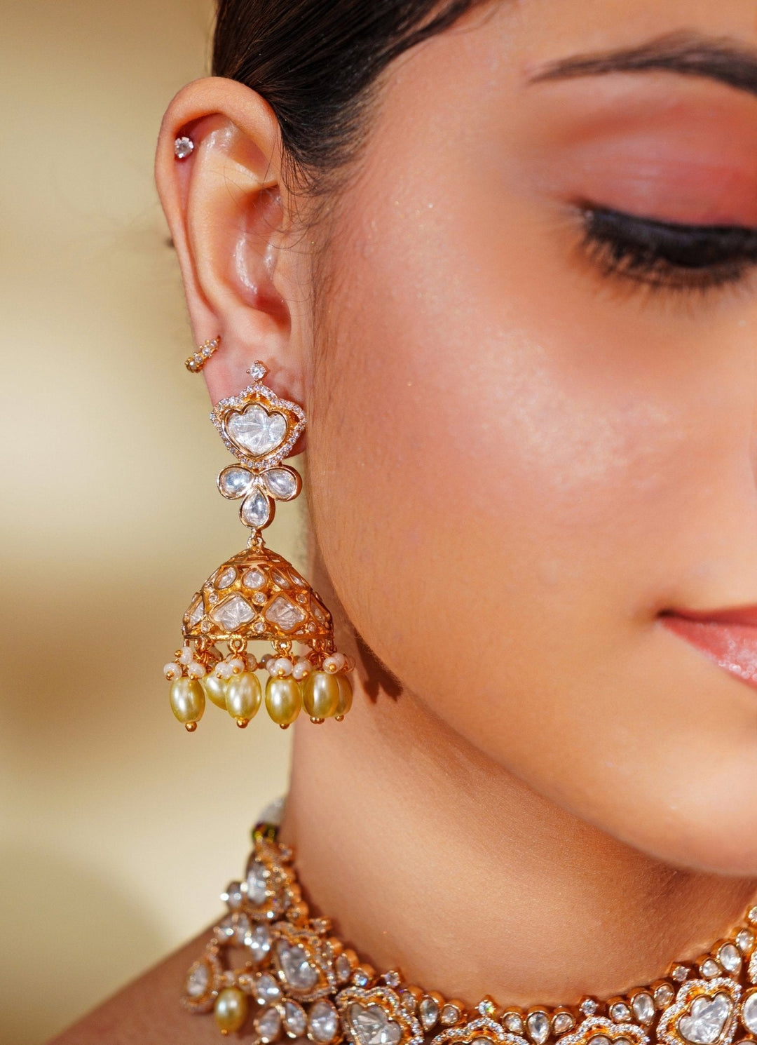 Gold Plated Kundan Bridal Necklace Set With Maang Tikka Zevar by Geeta - Fabilicious Fashion