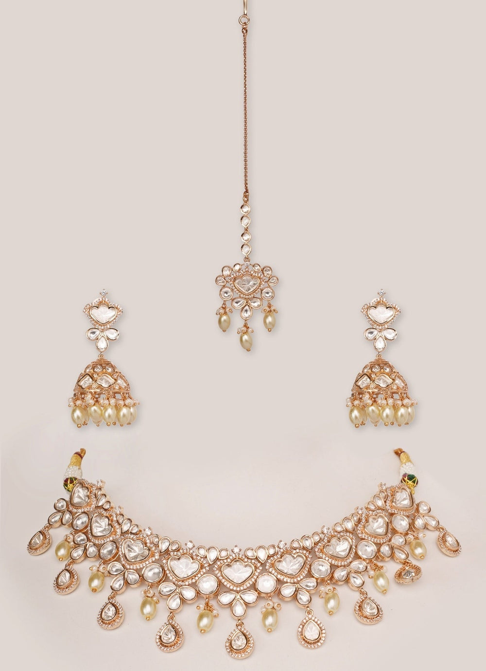Gold Plated Kundan Bridal Necklace Set With Maang Tikka Zevar by Geeta - Fabilicious Fashion