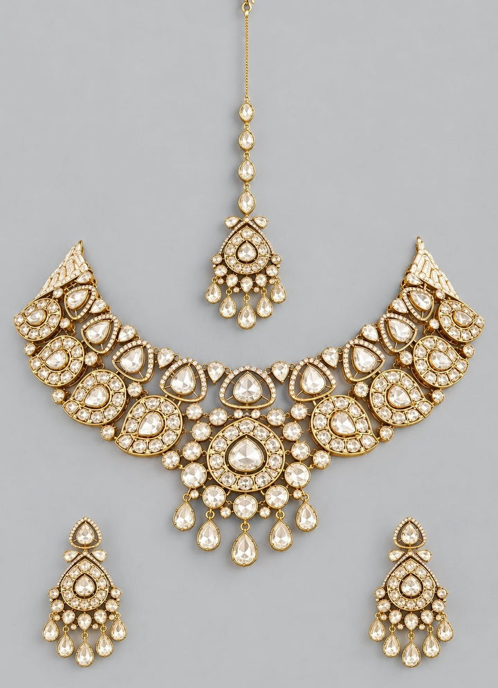 Zevar by Geeta Gold Plated Kundan Bridal Necklace SetFabilicious Fashion