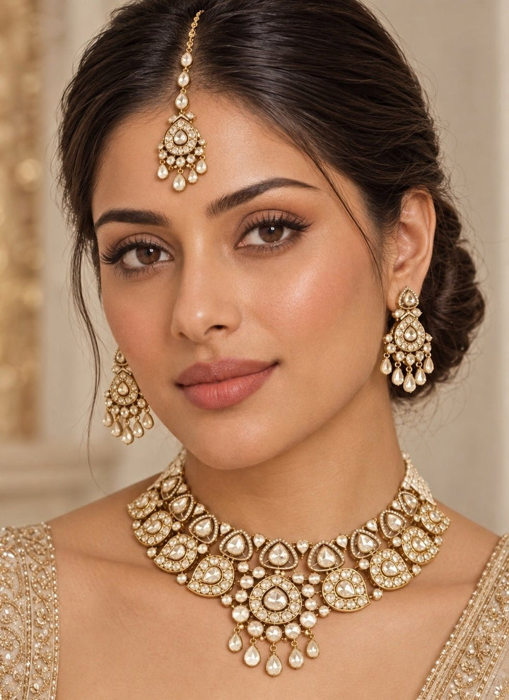 Zevar by Geeta Gold Plated Kundan Bridal Necklace SetFabilicious Fashion
