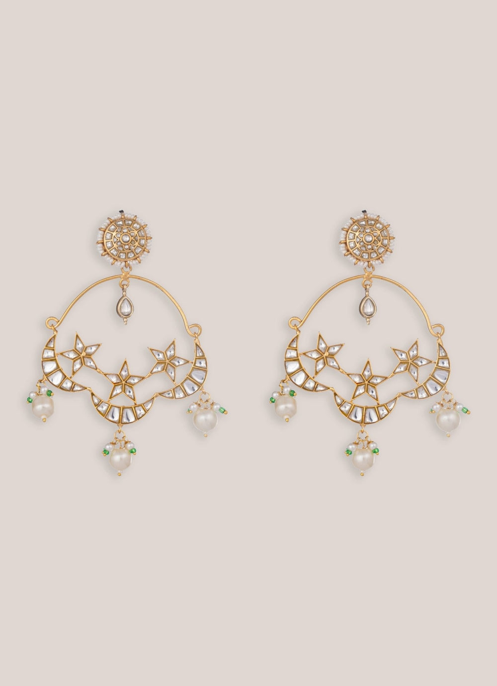 Gold Plated Kundan Chandbaali With Pearl Drops Zevar by Geeta - Fabilicious Fashion
