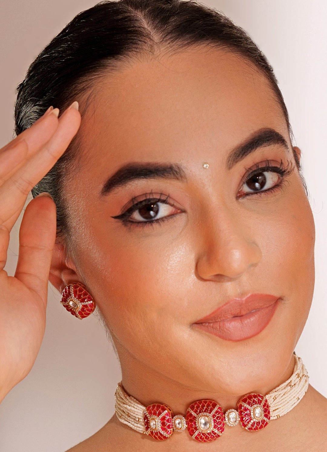 Gold Plated Kundan Choker Set With Stud Earrings Zevar by Geeta - Fabilicious Fashion