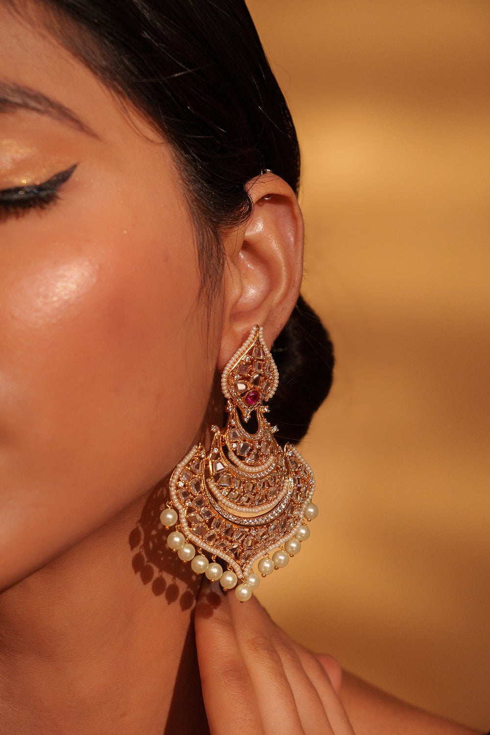 Gold Plated Kundan Dangler Earrings Zevar by Geeta - Fabilicious Fashion