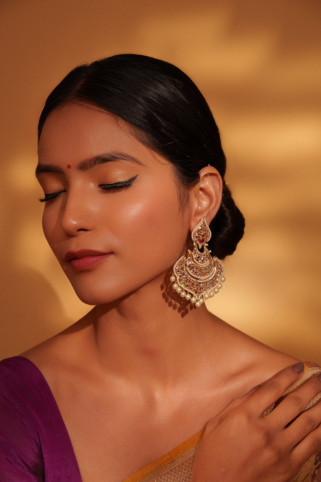 Gold Plated Kundan Dangler Earrings Zevar by Geeta - Fabilicious Fashion