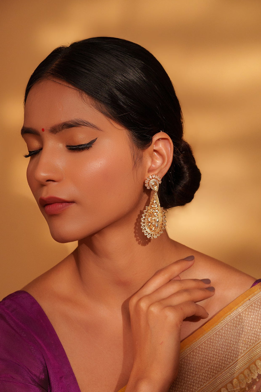 Gold Plated Kundan Dangler Earrings Zevar by Geeta - Fabilicious Fashion