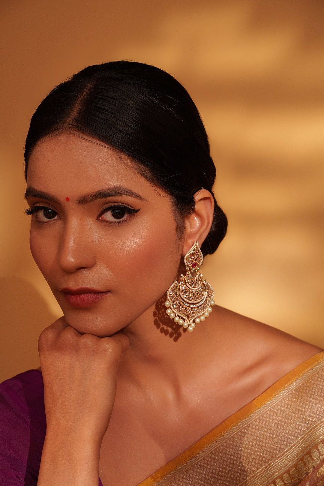 Gold Plated Kundan Dangler Earrings Zevar by Geeta - Fabilicious Fashion