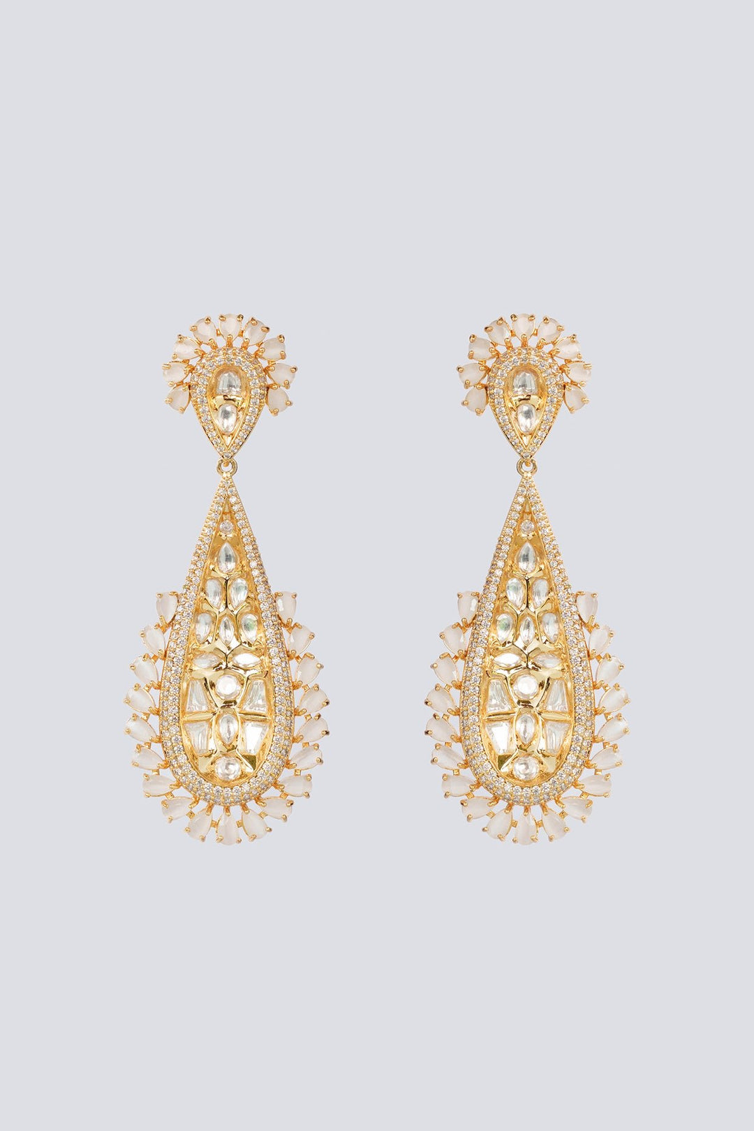 Gold Plated Kundan Dangler Earrings Zevar by Geeta - Fabilicious Fashion