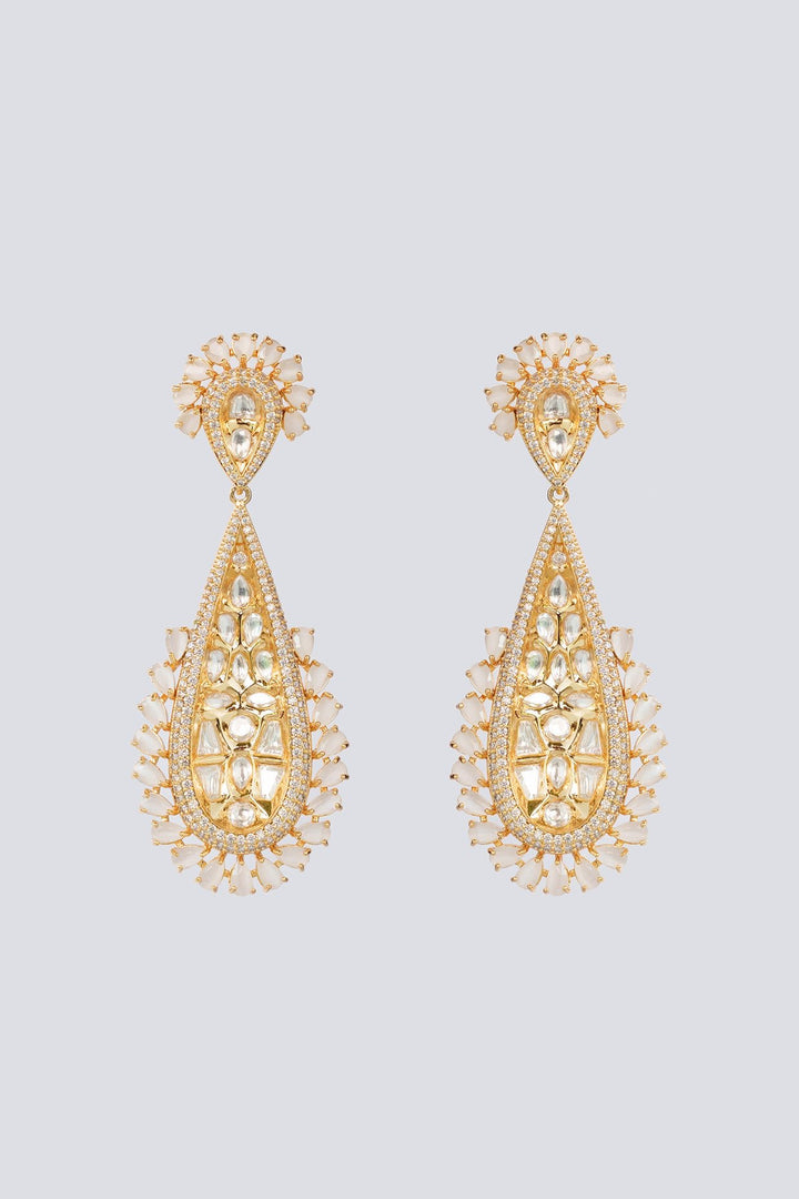 Gold Plated Kundan Dangler Earrings Zevar by Geeta - Fabilicious Fashion
