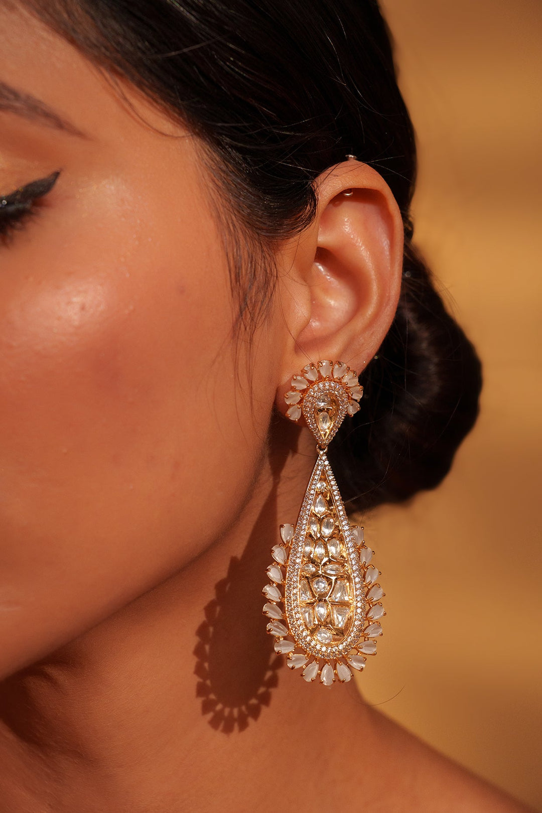 Gold Plated Kundan Dangler Earrings Zevar by Geeta - Fabilicious Fashion