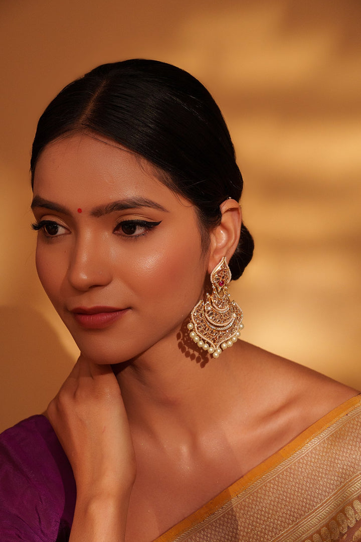 Gold Plated Kundan Dangler Earrings Zevar by Geeta - Fabilicious Fashion